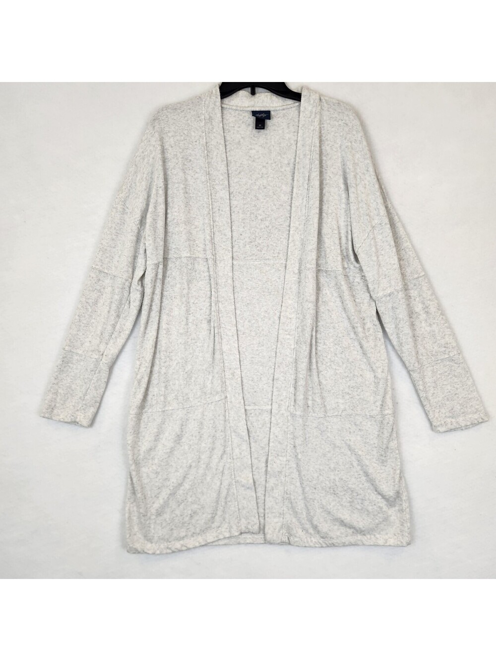 Daytrip Womens Large Cardigan Sweater Long Ribbed Light Gray Open Front